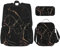 OUSIKA Black Gold Marble 3 Pcs Print Backpack Sets Casual Daypack with Lunch Box Pencil Case for Women Men