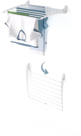 Foxydry Fold Down, Wäscheständer zur Wandmontage, vertikal, zusammenklappbar, für Innen und Außen, aus Aluminium und Stahl (Weiß, 62 cm)