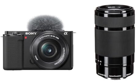 Sony Alpha ZV-E10 APS-C spiegellose Vlog-Kamera mit 16-50mm Objektiv (Display für Vlogging, 4K-Video, Echtzeit-Augen-Autofokus) + 55210 Objektiv
