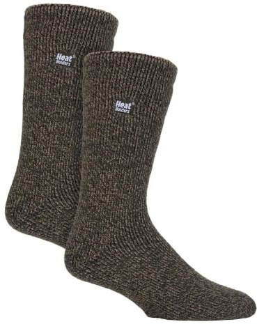 HEAT HOLDERS 2er Pack Herren Socken Merinowolle Atmungsaktiv Fleece Winter Socken Outdoor Warme (39-45, Khaki)