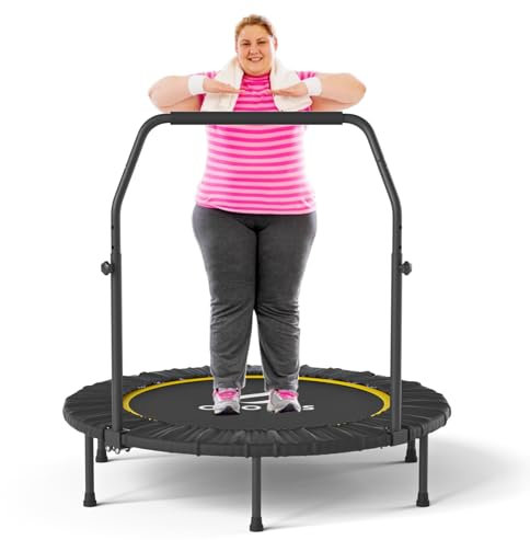 CLORIS 101,6 cm faltbares Fitness-Trampolin – maximale Belastung 400lb, Mini-Rebounder mit verstellbarem Schaumstoffgriff für Kinder und Erwachsene, Indoor/Outdoor, Fitness, Körperübung (Gelb)