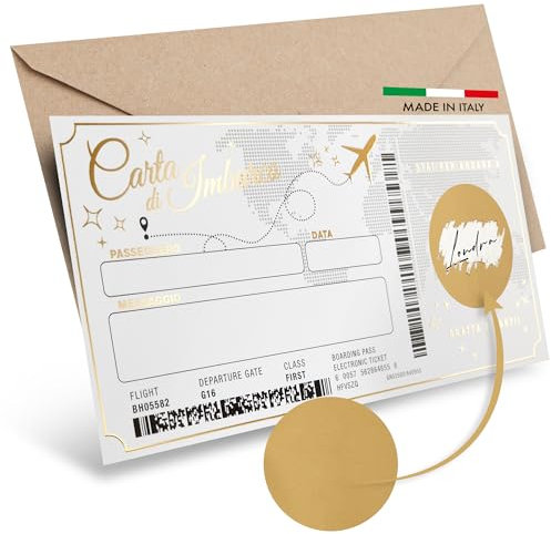 SIMAITALIA Biglietto Viaggio Sorpresa da Grattare - Elegante Regalo per Viaggiatori Personalizzabile (Bianco e Oro)