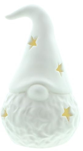 F1885 FRANK FLECHTWAREN LED-Wichtel White, Porzellan, mattweiß, LED, batteriebetrieben, An-/Aus-Schalter, Höhe 13 cm, ohne Batterien, nur für den Innenbereich geeignet, Vielseitig einsetzbar