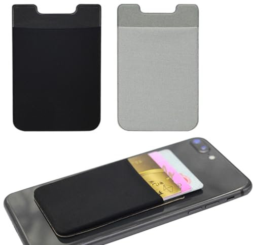OQKAHIV 2 Porta Carte di Credito per Cellulare, Tasca in Silicone Adesiva per Tessere, Badge - Taschino Autoadesivo per Cover, Smartphone, Adatta per Carta d'Identità e Carta di Credito - Nero/Grigio