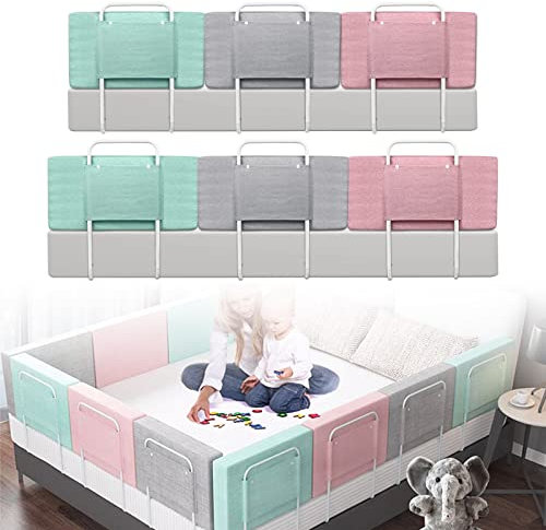 FIVMEN Bettgitter 60 cm Baby Bett Rausfallschutz 5-Stufen höhenverstellbar Kinder Bettschutzgitter mit Reißverschluss Waschbarem Kinderbettgitter, für Kinderbetten, Elternbetten (Rosa)