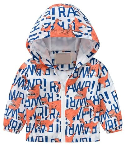 Toddler Girl Rain Jacket Boys And Girls Small Children Spring Fall And Winter Casual Wind Printing Light Fashion Hooded Jacket Jacket Girl Jean Jacket (White, 3-4 Years)