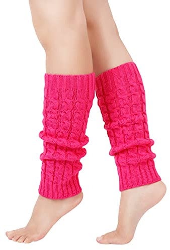GoGou Thermal Rose Leg Warmers for Women - Chunky Cable Knitted, Stylish Accessories for 80's Fancy Party, Ballet, Skating, Ice Dancing