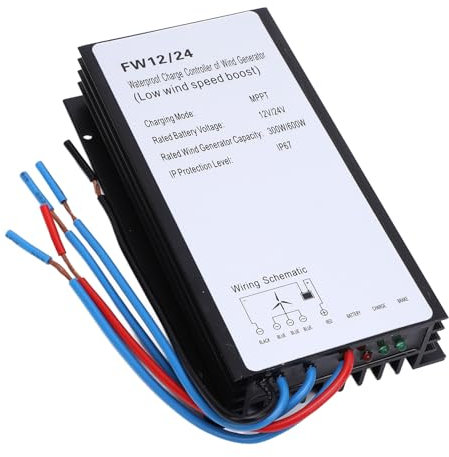 Controlador de Carga de Turbina Eólica MPPT, Regulador del Controlador de Turbina Aerogeneradora 12V/24V 300W/600W Controlador de Generador de Viento MPPT Impermeable IP67