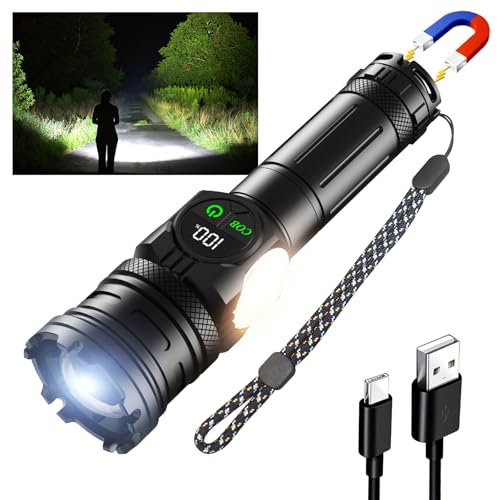 iodoo 3 in 1 Rechargeable Flashlight True 5000 Lumens Outdoor Strong Cob Light, 5000mAh Zoomable Beam LED Flash Light with Magnet Power Failure Emergency Survival Kits Snowstorm (PRO)