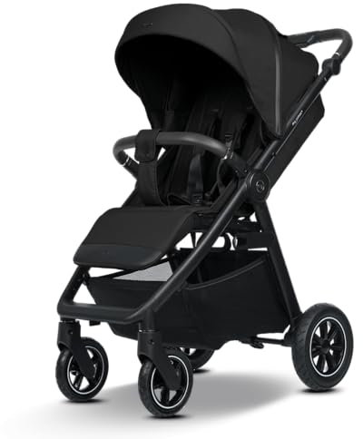 my junior® PLIA² AIR | großer Komfortbuggy mit Luftreifen, Einhand-Faltmechanismus, einstellbare Federung, XXL-Einkaufskorb & -Verdeck, Belüftung, inkl. Getränkehalter + Tragegurt (Ink Stone)