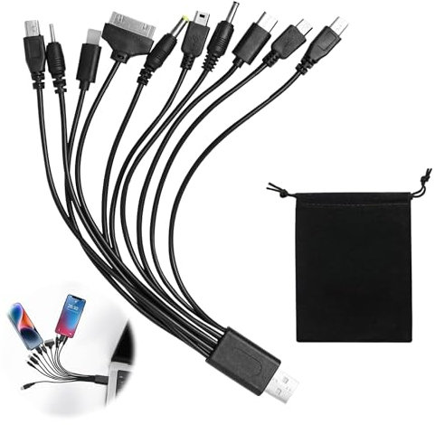 REBUCINA Multi Charger Cable 10 in 1 Universal USB Phone Charging Cables with Storage Bag Adapter Universal Charger with Multiple Heads Micro USB Type C Phone Port Compatible With Samsung Huawei Sony