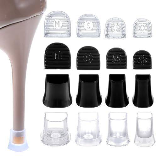 cobee 8 Paar Absatzschoner High Heels, Gummiüberzüge Absatzschoner Sohle für Schuhe, 4 Größen Absatzschoner Absatzschutz Antirutsch Pumps Fersenschützer Fersenkappen Schutz (Transparent+Schwarz)