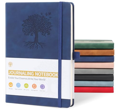 JUNART Notizbuch A5 Liniert für Damen und Herren mit 192 Seiten, Leder Hardcover Notizbuch für persönliches Schreiben, Studium, Büro, Reiseaufzeichnung oder Geschenke (dunkelblau)