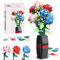 Euakee Blumen Bausteine Bausatz, Blumen Bauspielzeugset mit Vase, DIY Pflanze Blumenstrauß Dekoration, Idee Geschenke für Valentinstag Geburtstage Muttertag (Rosen)