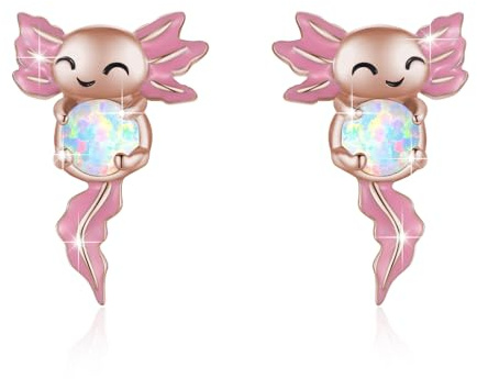 Axolotl Ohrstecker für Frauen 925 Sterling Silber Rosa Tier Ohrringe Opal Ohrringe Hypoallergen Mexikanischer Axolotl Schmuck Geschenke für Damen