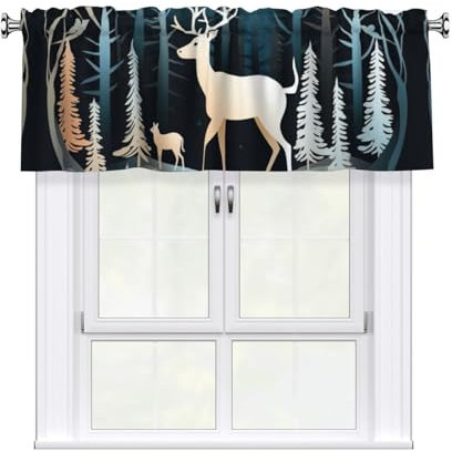 YaWea Kurzer Vorhang mit Weihnachtsbaum-Motiv, 137,2 x 45,7 cm, Fensterdekoration mit Stangentasche, für Küche, Bad, Schlafzimmer