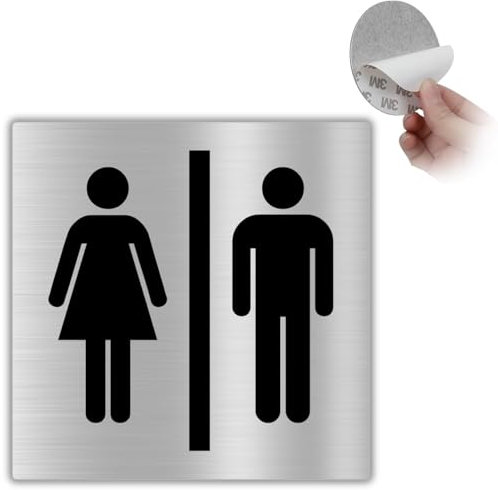 LEIASA | Señal Adhesiva Baño Hombre y Mujer - 10x10 cm - Grosor 0.8 mm - Aluminio - Cartel WC Unisex - Rótulo Aseo Compartido - Señal Baño Unisex - Baño Mixto (Señal Mujer Hombre Baño)