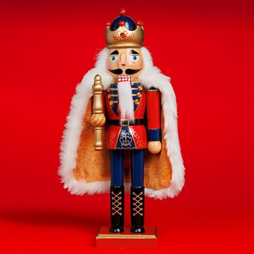 SIKORA NK-D aufwändig gestaltete Deko Nussknacker Figur aus Holz, Farbe/Modell:D04 rot/blau - König mit Umhang, Höhe in cm:Höhe ca. 36 cm
