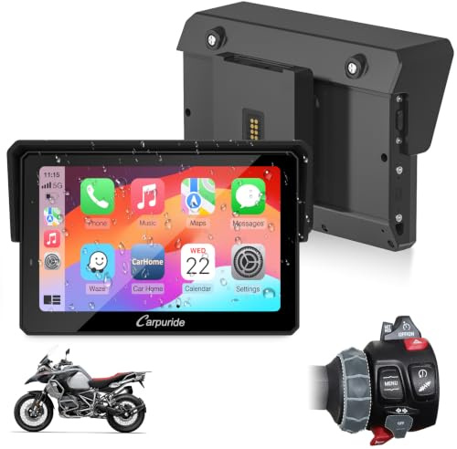 CARPURIDE 5 W502BS Pro für BMW-Motorrad, Native Wonder, CarPlay & A-Auto | Dual-Bluetooth, Wasserdichter GPS-Navigations Bildschirm, Datenauslesung, TPMS, Lichtsensor, Musikfreigabe