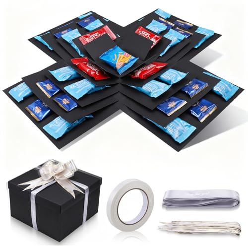 Zourglow 5-Lagige Wiederverwendbare Überraschung Box, Schwarz | Kreative Explosionsbox Geburtstag, DIY Papier Geschenkbox für Weihnachten, Jubiläum, Valentinstag Surprise Überraschungsbox