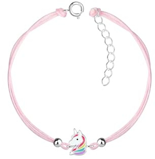 MONKIMAU - Einhorn - Kinderarmband, Armkettchen, Armreif, Armketten - aus 925 Sterling Silber - verstellbar 13 cm + 3 cm Verlängerung - hypoallergen & nickelfrei - für Mädchen & Kinder