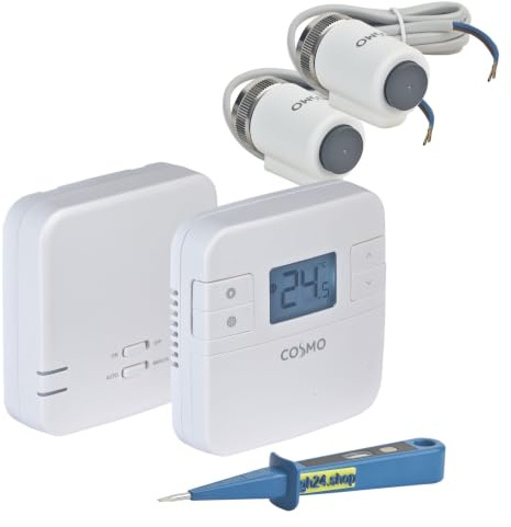 SmartHome Heizung Einzelraumregelung Digitaler Funk Raumthermostat mit Empfänger, 2X Stellantrieb und 1x gh24 Phasenprüfer