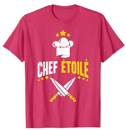 Chef Etoilé Couteaux Cuisine Cuisinier Homme Femme Cadeau T-Shirt, Homme, Rouge Chiné, S