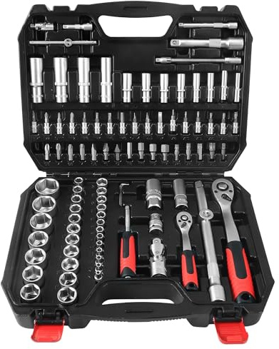 Nusskasten 94-teilig Steckschlüsselsatz, 1/4 & 1/2 Antrieb, metrisch 4–32 mm, Ratsche mit Verlängerung, Werkzeugkoffer für Auto & Haushalt