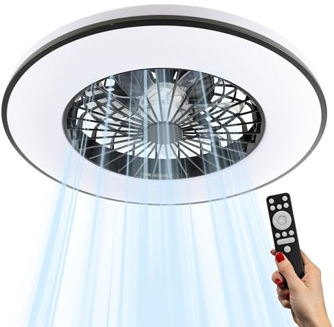 Proventa LED Deckenleuchte mit Ventilator 63W 5500lm Ø48,5cm CCT 2700K-6500K Fernbedienung Deckenventilator Dimmbar Leise Wohnzimmer Schlafzimmer Sommer Winter Modus Lampe flach
