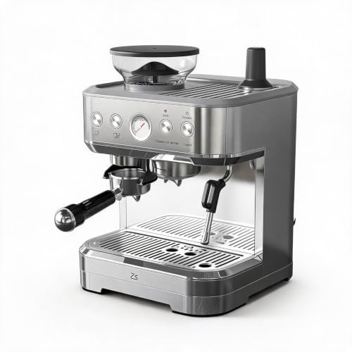 Acekool Cafetera Expresso 20 Bares con Trituradora de Granos Integrada, Cafetera Italiana de Acero Inoxidable Plateado, Hecho Espresso Cappuccino Latte, Espumador de Leche Incluido, Enchufe EU 220V