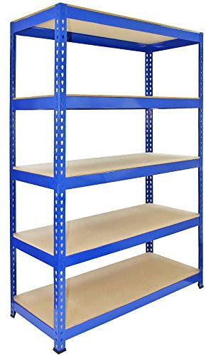 Monster Racking Q-Rax Garagenregal Kellerregal Lagerregal Werkstattregal Schwerlastregal Industrieregal Stahlregal Regal Stahl 5 Regalböden 120cm L x 50cm B x 182,5cm H Regaleinheit Lagerraum Blau