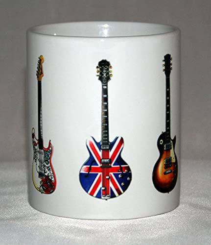 Electric Guitar Mug. 5 Famous Rock Guitar Illustrations.