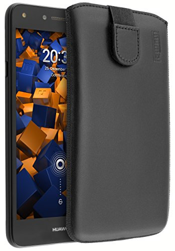 mumbi Echt Ledertasche kompatibel mit Huawei Y5 II Hülle Leder Tasche Case Wallet, schwarz