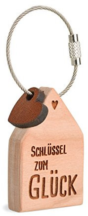 Waldfabrik Black Forest Schlüsselanhänger Haus aus Kirschholz mit Lasergravur, ideal als Geschenkidee, Spruch wählbar (Schlüssel zum Glück)