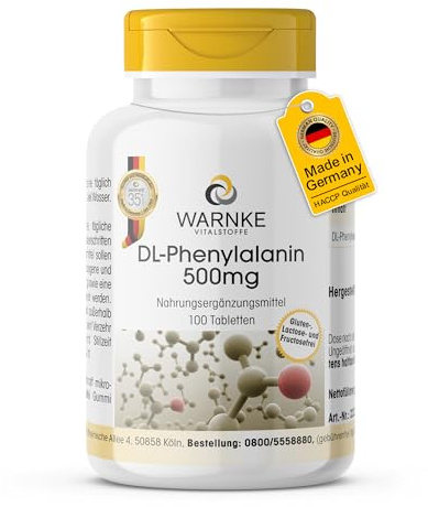 DL-Phenylalanin 500mg - 100 Tabletten - hochdosiert & vegan | Warnke Vitalstoffe - Deutsche Apothekenqualität