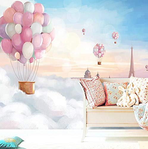 Große Wandgemälde Cartoon 3D dreidimensionale Heißluftballon Tapete Kinderzimmer Jungen und Mädchen Schlafzimmer Kinderzimmer Wandtapete, 350 × 245 cm