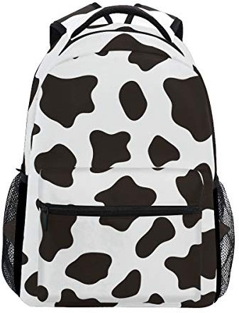 Rucksack mit Kuhfell-Optik, wasserdicht, für die Schule, für Kinder, Jungen, Mädchen, Damen, Herren, Schwarz und Weiß
