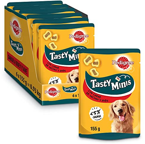 PEDIGREE Tasty Mini Snacks pour Chiens saveur Boeuf et Oiseau (Lot de 6 x 155 g)