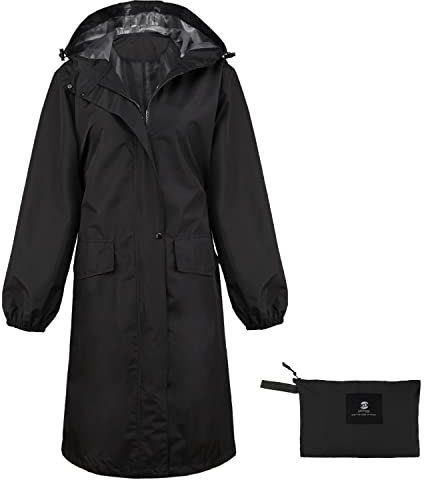 SaphiRose PONCHO Damen Regenjacke Windbreaker Wasserdicht Kapuze Übergangsjacke Schwarz S