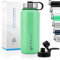 MNT10 Edelstahl Trinkflasche 1000ml I Premium Isolierflasche für Wandern, Fitness, Fahrrad, Schule und Büro I Wasserflasche + Gratis Sportdeckel (Mint Green | 1000ml)