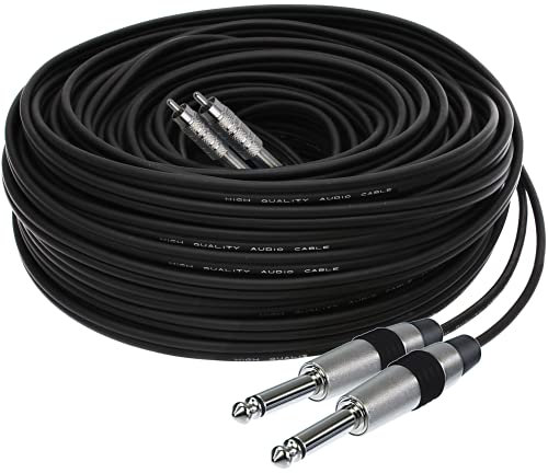 1STec 30m Professional Grade Extra Long Audio Lead with 2 x 6.3mm Jack to 2 x RCA Male Phono Plugs for Stereo or Mono Signal Extension Active Subwoofer Speaker to Mixing Desk Transfer (2 x 6.3mm-RCA)