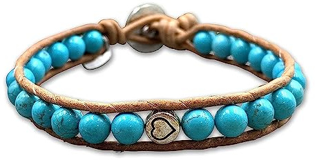 Majas Perlen Wickelarmband Aquamarin und Leder - echte Edelsteinperlen 6mm - zweifach gewickeltes Perlenarmband Boho und Festival Stil - Edelstein nach Wunsch - Handmade Personalisierbar