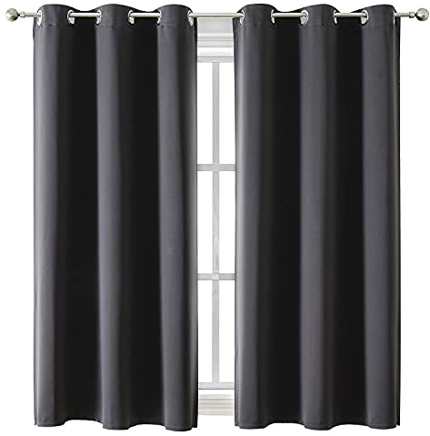 ChrisDowa Grommet Blackout Curtains for Bedroom and Living Room - 2 Panels Set Thermal Insulated Room Darkening Curtains (Dark Grey, 42 x 63 Inch)