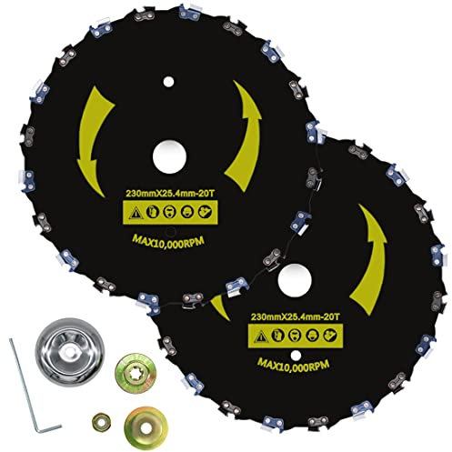 CZS 9 Brushcutter Chainsaw Tooth Blade,20T Chainsaw Tooth Brush Cutter Blade,2 Pack (Adapter Included)