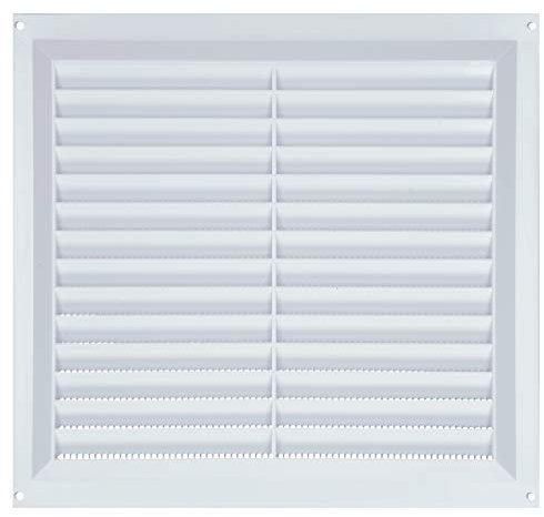 Louvre Vent PVC White 9x9 (225mm x 225mm) Fixed Plastic Grille with Fly Screen and Air Flow Cover Used to Cover Brick, Wall, Door Suitable for Interior & Exterior Use