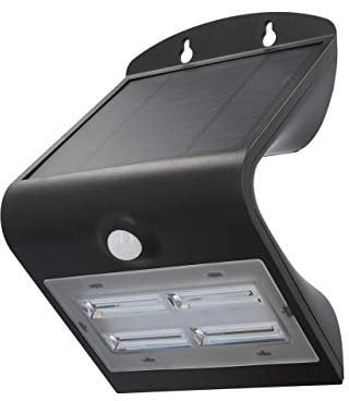 UNITEC LED Solar-Wandleuchte mit 120° Bewegungsmelder | 3,2 Watt | 400 Lumen | 4000 K | Solarleuchte Outdoor | Spritzwasserschutz IP65 | schwarz | Energieklasse A++