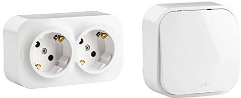Legrand Enchufe de Pared 2 Tomas, Forix, Color Blanco Estándar + 782404, Interruptor Luz de Pared, Gama Forix, 10 Amp, Color Blanco