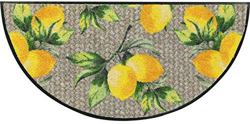 Salonloewe Lemons Pure 42x85 cm Küche Teppich halbrund Zitronen gelb Waschbar, Trocknergeeignet, Schmutzfangmatte Fußmatte aus Gummi und Polyamid