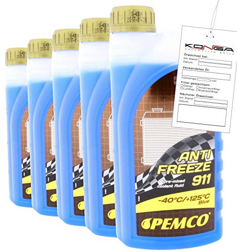 5x 1 Liter PEMCO ANTIFREEZE 911-40C Kühlerfrostschutz für G11, VW, Audi, Skoda