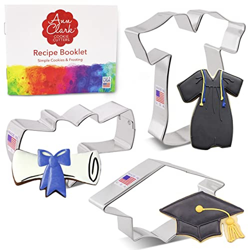 Ann Clark Graduation Cookie Cutters 3-Pc. Set (Graduation Cap, Diploma, Gown) Made in USA